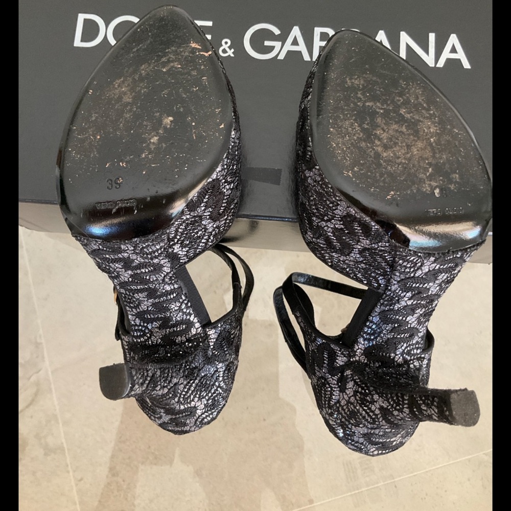 Dolce & Gabbana Decollete Glitter Pizzo Argento black lace platform pump, 39 - Picture 6 of 8